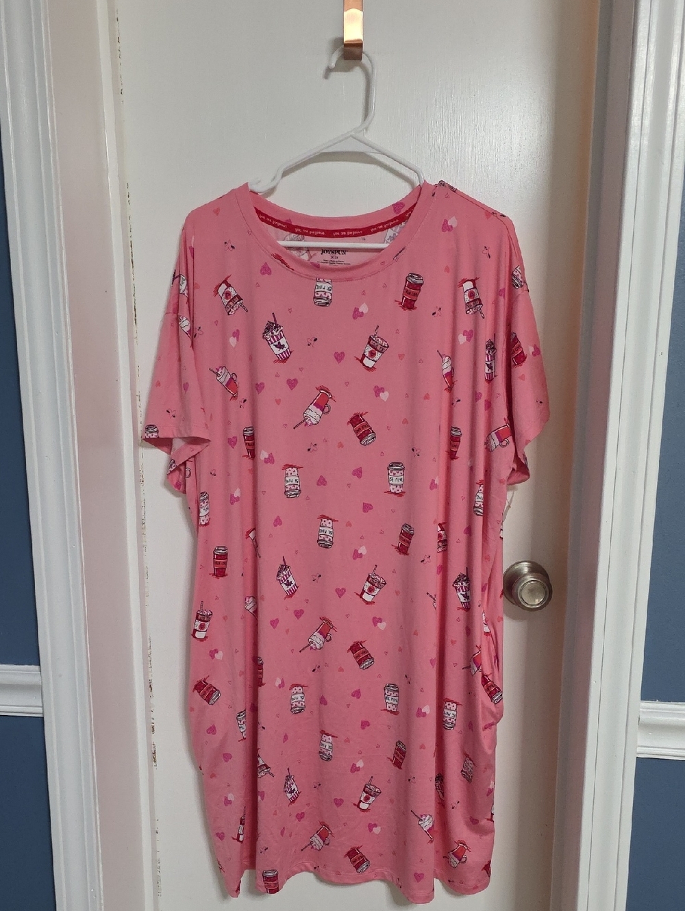 JoySpun Womens Pink Cup Pattern Pajama Dress
